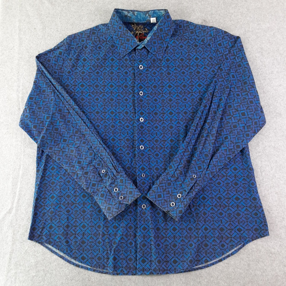 Robert Graham Mens XL Classic Fit Blue Geometric Diamond Button Down Shirt